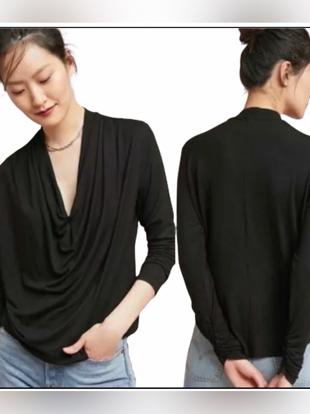Anthropologie Maeve Melissa Draped Long Sleeve Black Top size medium M
